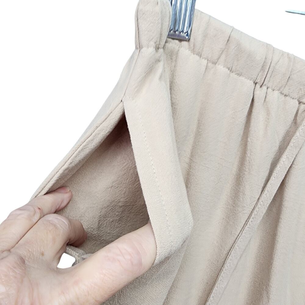 NWT Lillusory Wide Leg Pants Women Large Beige Linen Rayon Boho Elastic Lounge - Picture 5 of 12